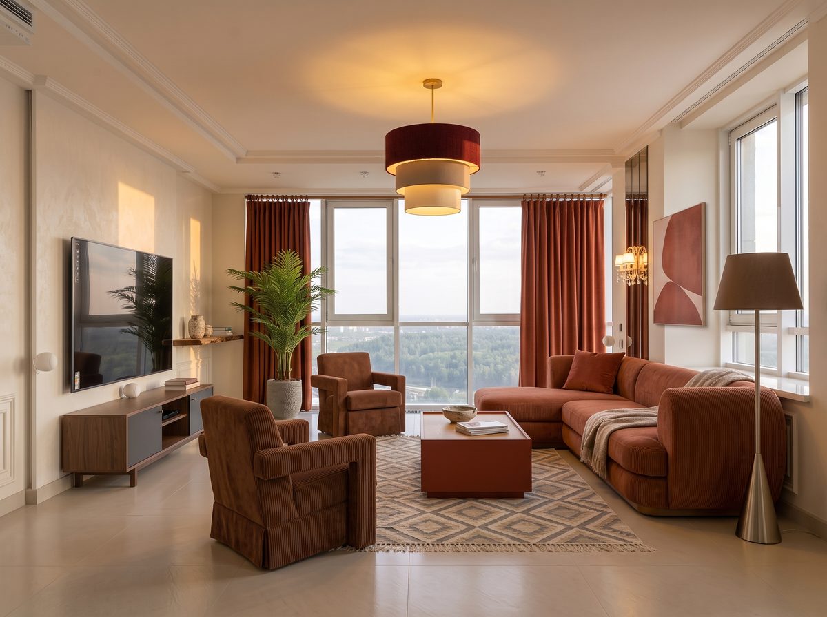Salon réaménagé en ambiance chaleureuse