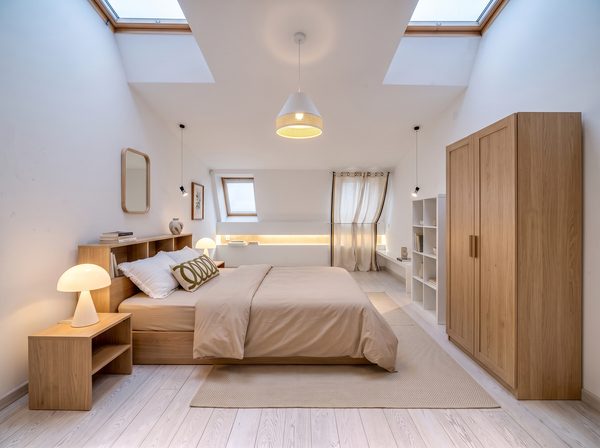Chambre réaménagée en ambiance scandinave par DecoScale