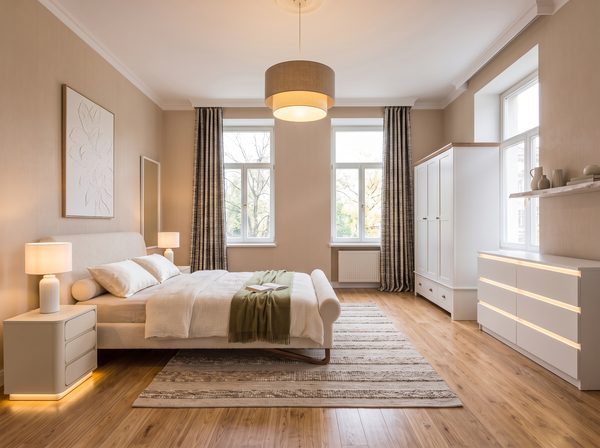 Chambre réaménagée en ambiance campagne chic par DecoScale